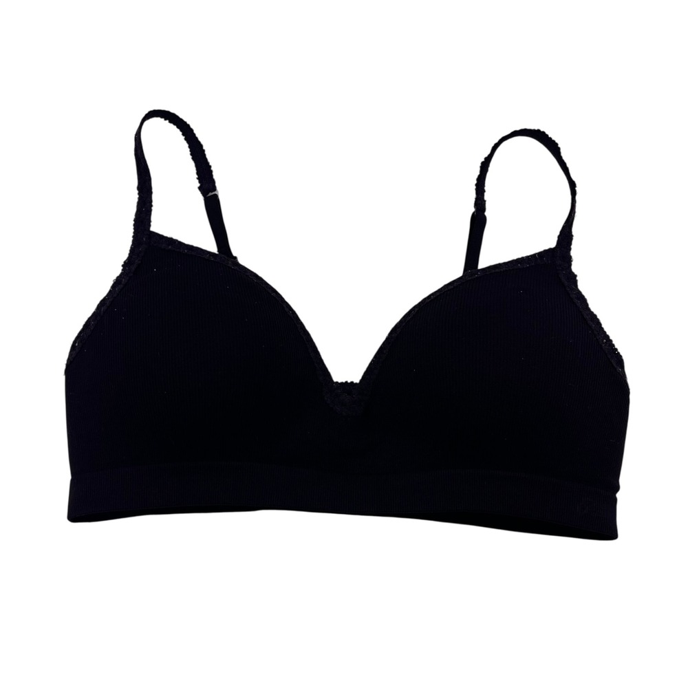 Pink Victoria's Secret Seamless Push-Up Bra Black Ribbed Lace Trim Large
